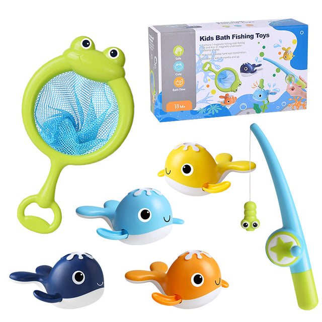 Magnet Baby Bath Fishing Toys - Wind-up Swimming Whales Bathtub
