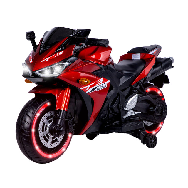 Kids 12V Motorcycle with Training Wheels, Manual Throttle, and Lighting Wheels for Boys and Girls Ages 3-6