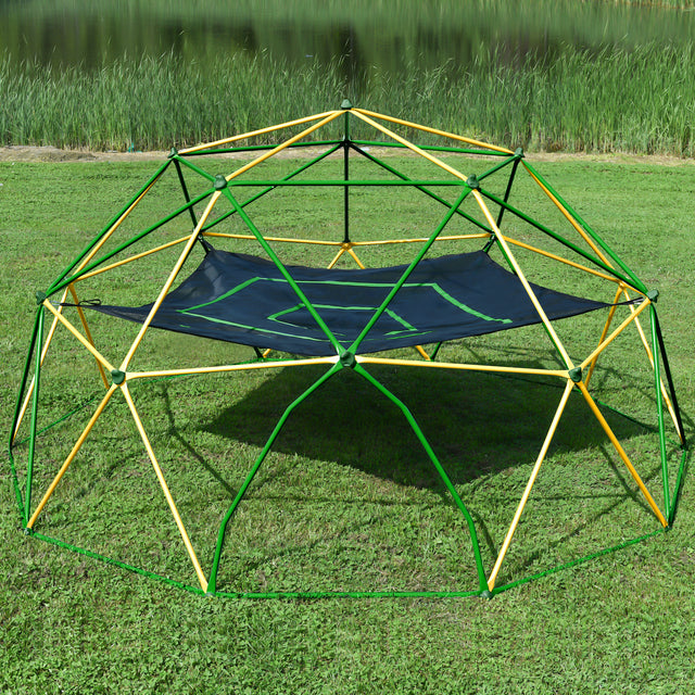 12ft Geometric Dome Climber Play Center, Kids Climbing Dome Tower with Hammock, Rust & UV Resistant Steel Supporting 1000 LBS