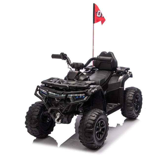 24V 160W Kids Electric Ride-On ATV – Realistic Off-Road Design with 2WD,Decorative Flags,On/Off Light Switch,Volume Control  W/ Bluetooth,USB Port,Built-in Music & Multi-Color,recommended age:3-6