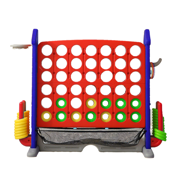 4-to-Score Giant Game Set with Mesh Bag & Jumbo Connect 4, Basketball Hoop, Ring Toss & Golf Games in Blue+Red, HDPE Material, Height Adjustable for Indoor & Outdoor Play