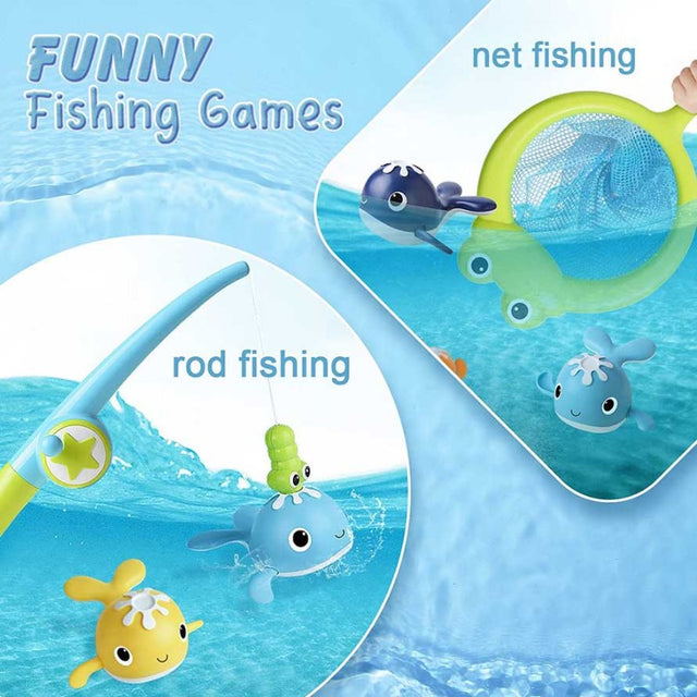 Magnet Baby Bath Fishing Toys - Wind-up Swimming Whales Bathtub Toy Fishing  Game, Water Tub Toys Set with Fishing Pole & Net for Toddler Kids 3 4 5 6  Years Old