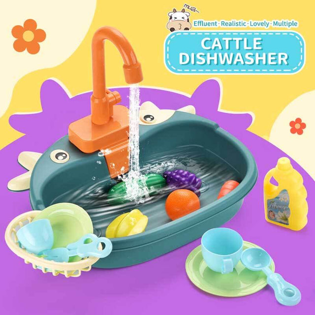 Play Kitchen Sink Toy with Running Water for Kids Toddler, Learning Dishwasher Set with Automatic Water Cycle System, Pretend Role Play Toys for Boys Girls | Shinymarch®