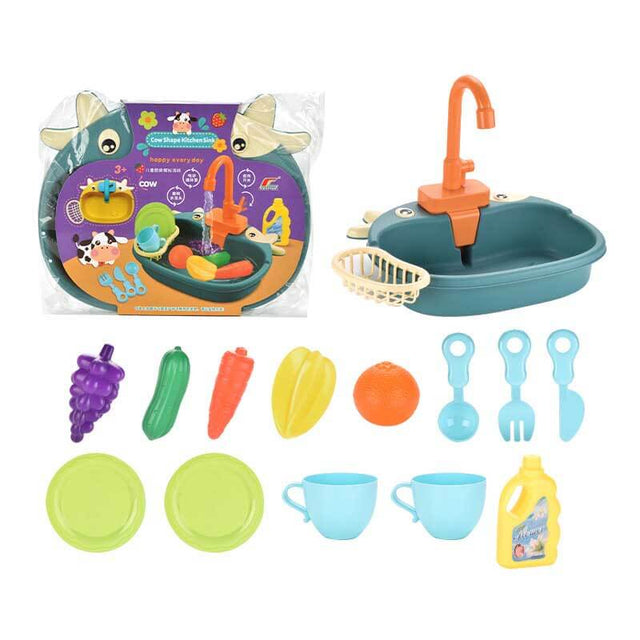 Play Kitchen Sink Toy with Running Water for Kids Toddler, Learning Dishwasher Set with Automatic Water Cycle System, Pretend Role Play Toys for Boys Girls | Shinymarch®