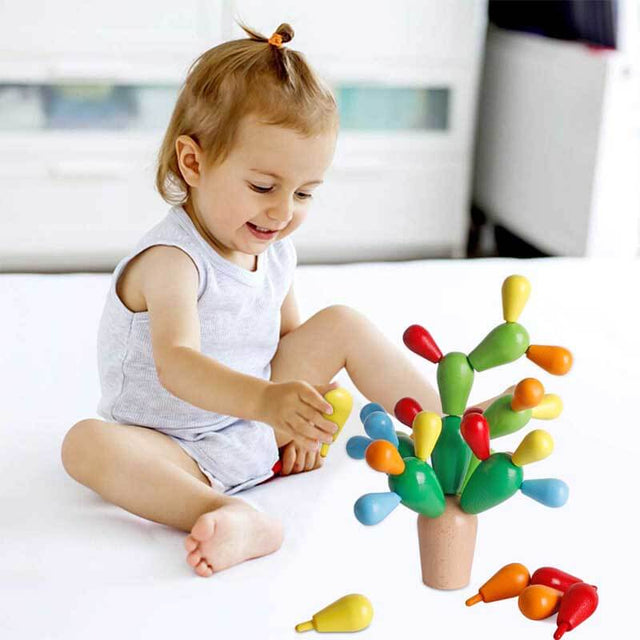 Wooden Stacking Rainbow Cactus Toy to Build and Stack Cactus Blocks to Balance Cactus Puzzle Fun Educational Activities for Children Aged 3-8 | Shinymarch®