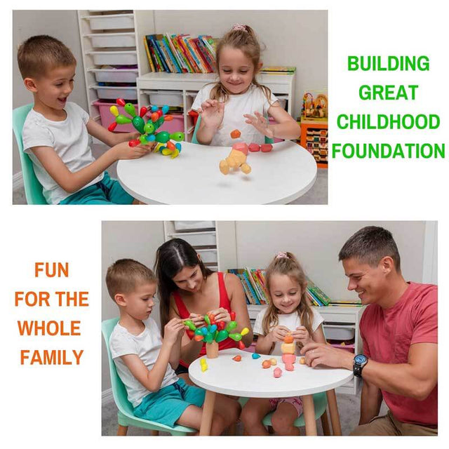 Wooden Stacking Rainbow Cactus Toy to Build and Stack Cactus Blocks to Balance Cactus Puzzle Fun Educational Activities for Children Aged 3-8 | Shinymarch®