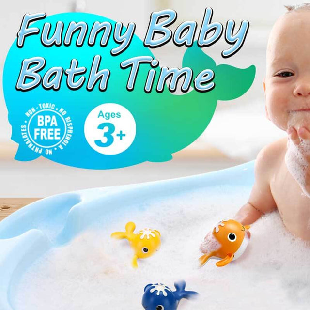 Magnet Baby Bath Fishing Toys - Wind-up Swimming Whales Bathtub Toy Fishing Game, Water Tub Toys Set with Fishing Pole & Net for Toddler Kids 3 4 5 6 Years Old | Shinymarch®