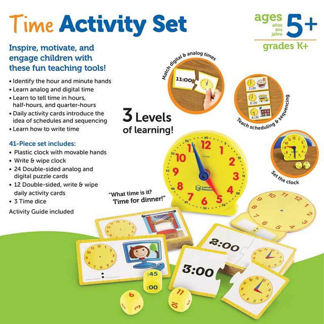 Time Activity Set - 41 Pieces, Ages 5+ Teaching Clocks for Kids, Telling Time, Homeschool Supplies, Kindergartner Learning Activities | Shinymarch