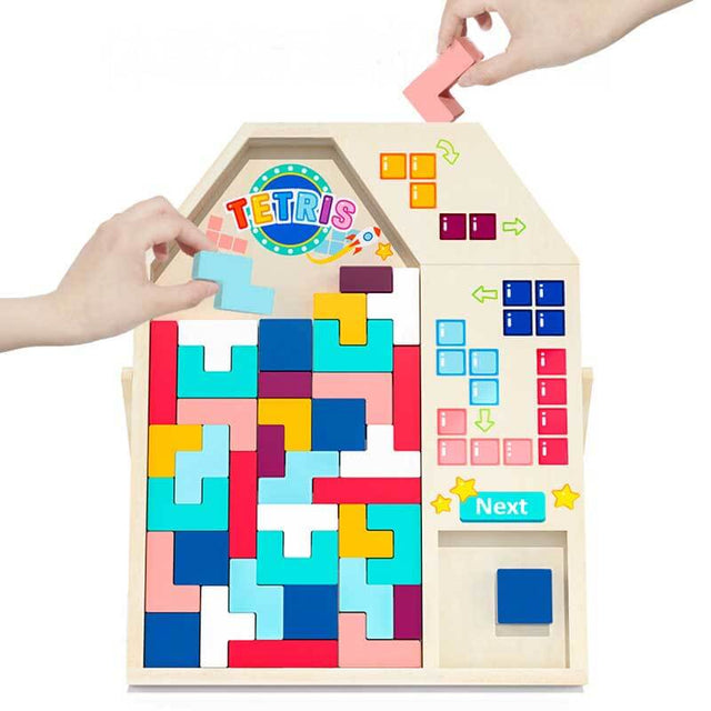 Wooden Blocks Puzzle Brain Teasers Toy Tangram Jigsaw Intelligence Colorful 3D Tetris Blocks Game STEM Montessori Educational Gift for Kids | Shinymarch