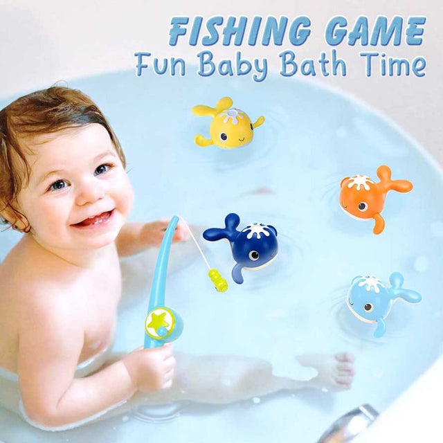 Magnet Baby Bath Fishing Toys - Wind-up Swimming Whales Bathtub