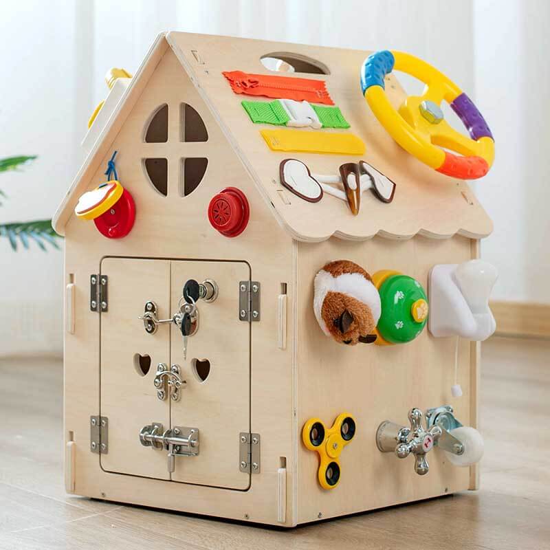 Busy House Montessori Busy House, Wooden Busy Board Toy for Toddlers, Preschool ...