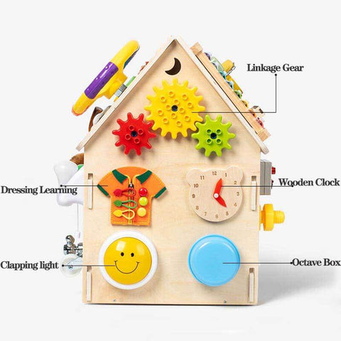 Busy House Montessori Busy House, Wooden Busy Board Toy for Toddlers, Preschool ...