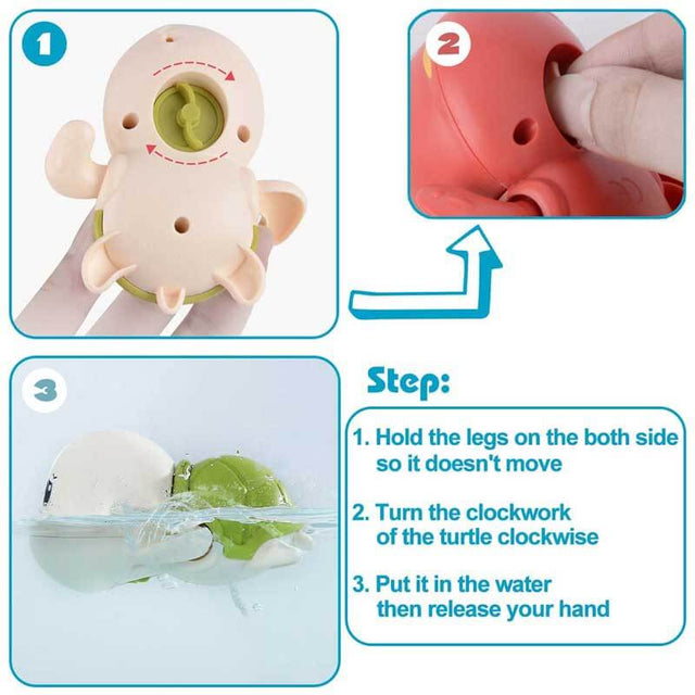 Go, Go! Cute Swimming Turtle Bath Toys for Toddlers & Kids (3 Pcs) | Shinymarch