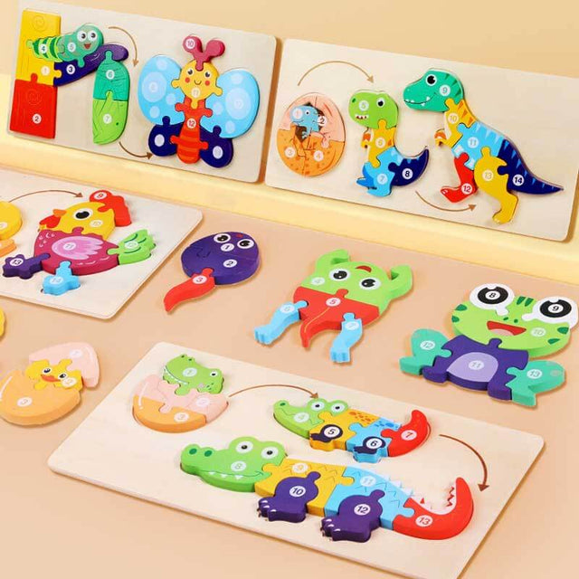 Wooden Little Animals Growing Puzzle for Kids between 1-4 years old | Shinymarch®