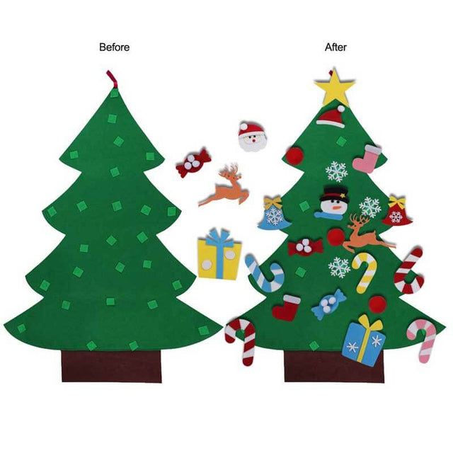 DIY Felt Christmas Tree for Kids, 3ft Christmas Tree with 30pcs Glitter Ornaments for Kids Xmas Gifts Christmas Door Wall Hanging Decorations | Shinymarch