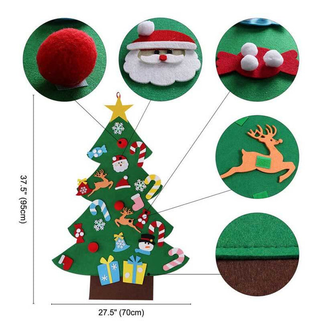 DIY Felt Christmas Tree for Kids, 3ft Christmas Tree with 30pcs Glitter Ornaments for Kids Xmas Gifts Christmas Door Wall Hanging Decorations | Shinymarch