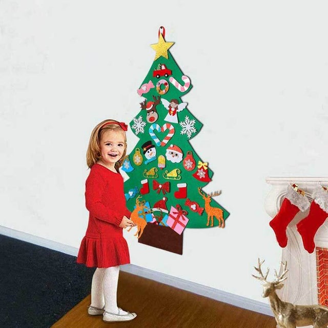 DIY Felt Christmas Tree for Kids, 3ft Christmas Tree with 30pcs Glitter Ornaments for Kids Xmas Gifts Christmas Door Wall Hanging Decorations | Shinymarch