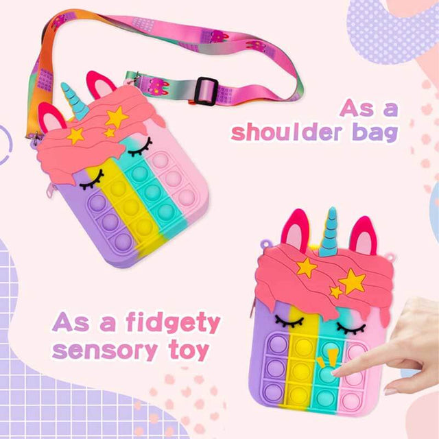 Small Pop Purse, Unicorn Pop Purse for Girl and Women Pop Bag with Unicorn Pop Toy, Shoulder Bag Fidget Toys Pop Fidget Backpack Toy for ADHD Anxiety School Backpack Silicone Bag | Shinymarch