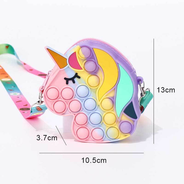 Small Pop Purse, Unicorn Pop Purse for Girl and Women Pop Bag with Unicorn Pop Toy, Shoulder Bag Fidget Toys Pop Fidget Backpack Toy for ADHD Anxiety School Backpack Silicone Bag | Shinymarch