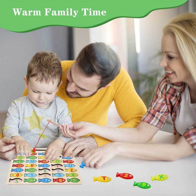 Magnetic Wooden Fishing Game Toy for Toddlers, Alphabet Fish Catching Counting Games Puzzle with Numbers and Letters, Preschool Learning ABC and Math Educational Toys for 3 4 5 Years Old Girl Boy Kids | Shinymarch