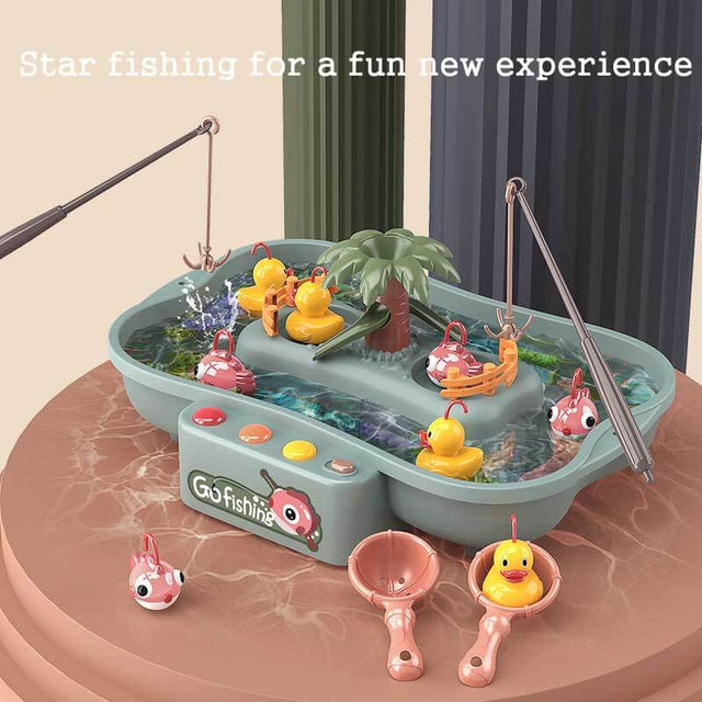 Fishing Game Toys with Slideway,Electronic Toy Fishing Set with 3 Ducks, 3 Little Fish, 2 Toy Fishing Nets, 2 Toy Fishing Poles,Learning Educational Toys with Music Story for Kids Toddlers | Shinymarch