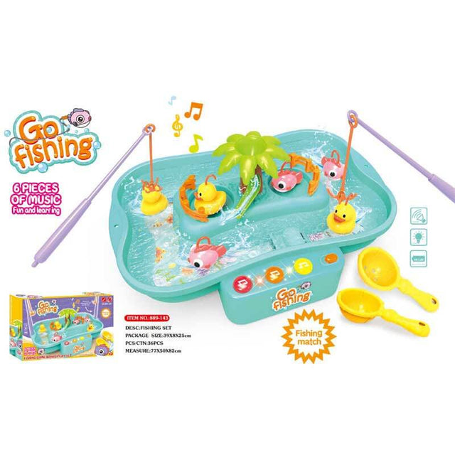 Fishing Game Toys with Slideway,Electronic Toy Fishing Set with 3 Ducks, 3 Little Fish, 2 Toy Fishing Nets, 2 Toy Fishing Poles,Learning Educational Toys with Music Story for Kids Toddlers | Shinymarch