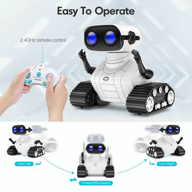 Robot Toys, Rechargeable RC Robot for Boys and Girls, Remote Control Toy with Music and LED Eyes, Gift for Children Age 3 Years and Up - White | Shinymarch