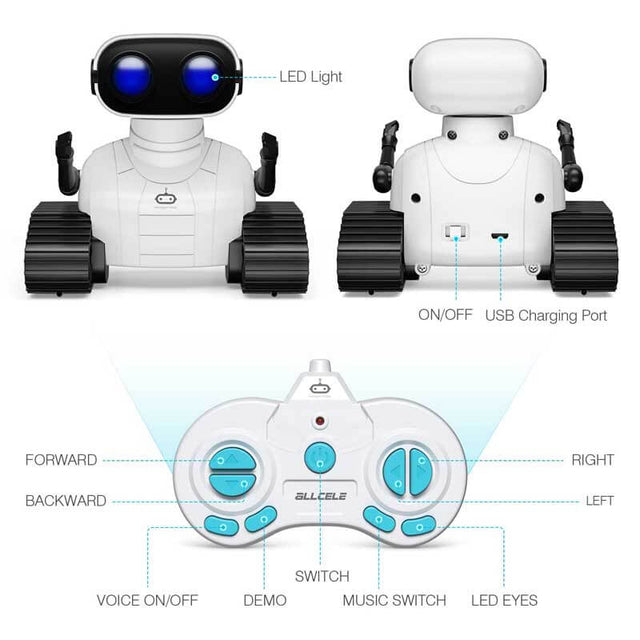 Robot Toys, Rechargeable RC Robot for Boys and Girls, Remote Control Toy with Music and LED Eyes, Gift for Children Age 3 Years and Up - White | Shinymarch