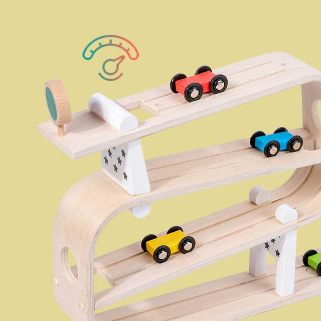 Car Ramp Toy for 1-3 Year Old Boy Gift, Car Race Track for Toddlers 1-3 with 4 Wooden Cars, Toddler Car Ramp Racer Montessori Toys | Shinymarch