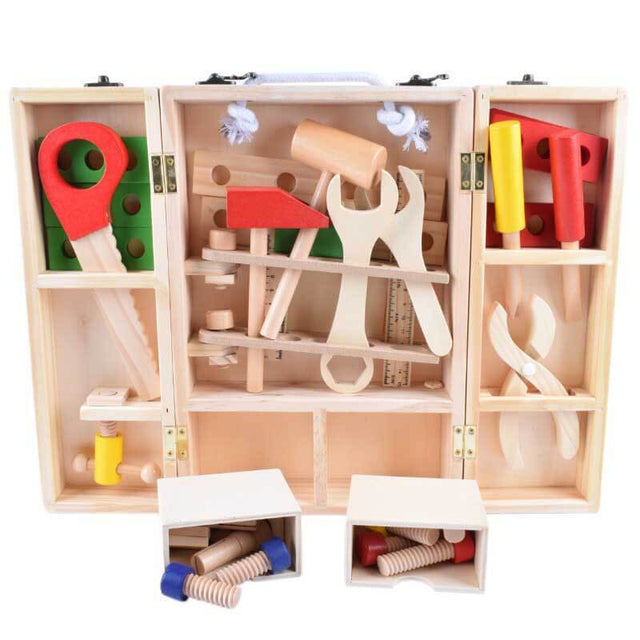Wooden Tool Box with 42 pcs Wooden Tools, Birthday Gift for Kids | Shinymarch
