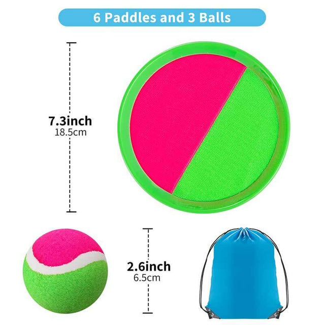 Kids Outdoor Toys, Beach Toys Toss and Catch Ball Set, Outside Yard Games for Kids with 6 Paddles 3 Balls Paddle Game Set Playground Sets for Backyard Sports Outdoor Games for Adults and Family | Shinymarch