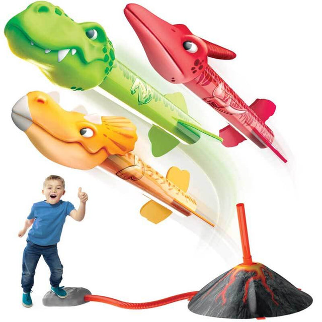 Dinosaur Rocket Launcher, Launch up to 100 ft. Birthday Gift, for Boys & Girls Age 3 4 5 6 7 Years Old - Outdoor Toys, Family Fun, Dinosaur Toy | Shinymarch