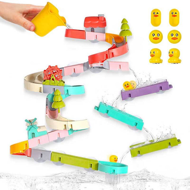 Wall Bathtub Toy Slide, 66 PCS ​Bathtub Toys for Preschool Child with Slide Duck, Mold Free Shower Water Toys with Suction Cups, Ideal Christmas Birthday Gift | Shinymarch