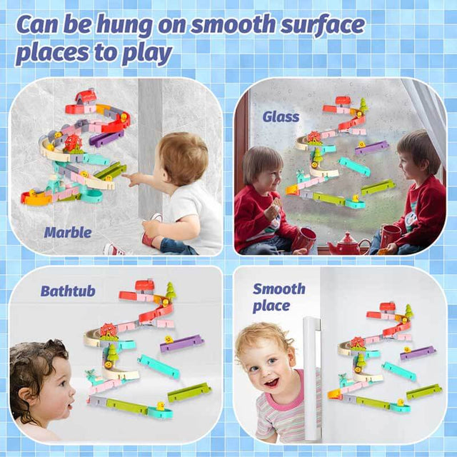 Wall Bathtub Toy Slide, 66 PCS ​Bathtub Toys for Preschool Child with Slide Duck, Mold Free Shower Water Toys with Suction Cups, Ideal Christmas Birthday Gift | Shinymarch