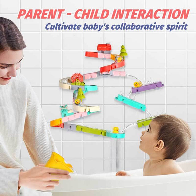 Wall Bathtub Toy Slide, 66 PCS ​Bathtub Toys for Preschool Child with Slide Duck, Mold Free Shower Water Toys with Suction Cups, Ideal Christmas Birthday Gift | Shinymarch