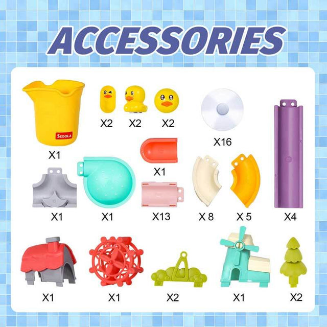 Wall Bathtub Toy Slide, 66 PCS ​Bathtub Toys for Preschool Child with Slide Duck, Mold Free Shower Water Toys with Suction Cups, Ideal Christmas Birthday Gift | Shinymarch