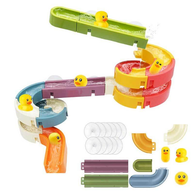 Wall Bathtub Toy Slide, 66 PCS ​Bathtub Toys for Preschool Child with Slide Duck, Mold Free Shower Water Toys with Suction Cups, Ideal Christmas Birthday Gift | Shinymarch