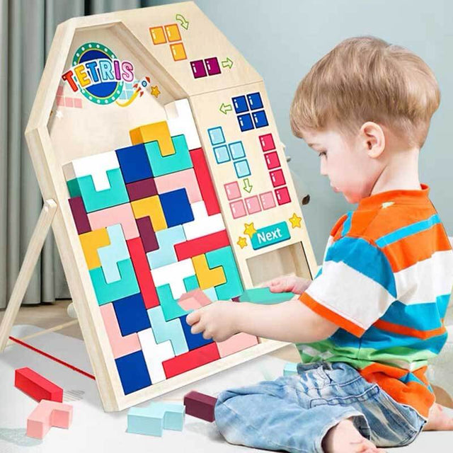 Wooden Blocks Puzzle Brain Teasers Toy Tangram Jigsaw Intelligence Colorful 3D Tetris Blocks Game STEM Montessori Educational Gift for Kids | Shinymarch