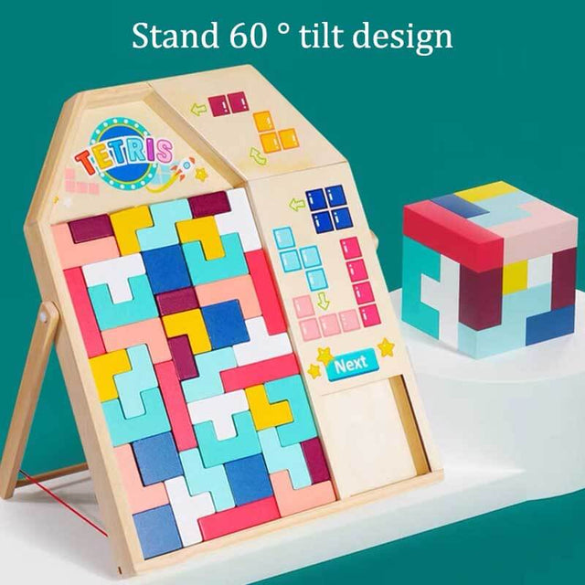 Wooden Blocks Puzzle Brain Teasers Toy Tangram Jigsaw Intelligence Colorful 3D Tetris Blocks Game STEM Montessori Educational Gift for Kids | Shinymarch