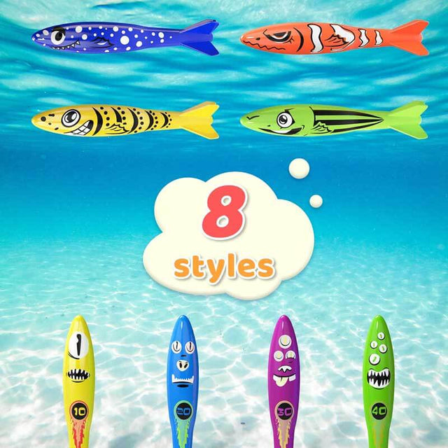 Pool Toys for Kids Ages 4-8, 8 Pcs Swimming Pool Toys, Summer Underwater Pool Toys,Training Diving Swim Toys, Diving Pool Toys Gift Set for Kids, Fun Pool Toys for Teens Adults | Shinymarch