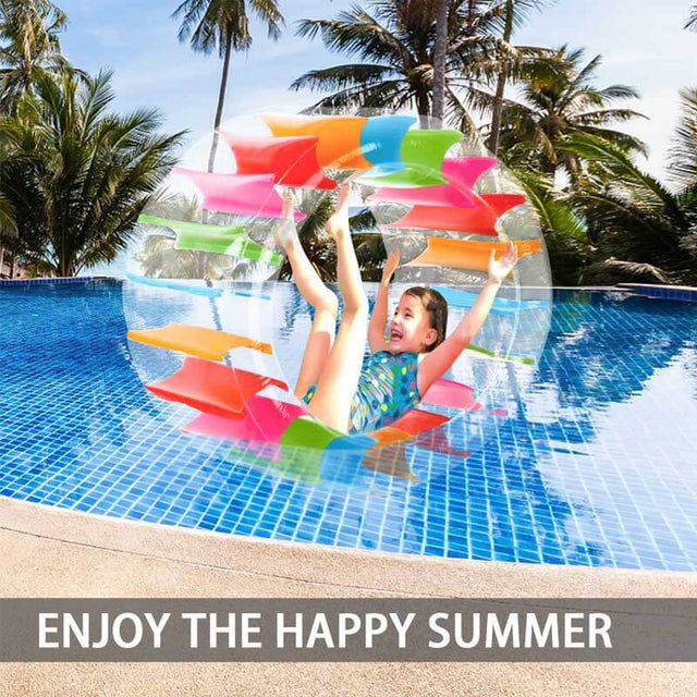 Kids Inflatable Water Wheel Roller - Colorful Rainbow Pool Floats Toys for Children, Fun Floaties for Swimming Pool, Beach, Lawn, Summer Outdoors Family Parties | Shinymarch