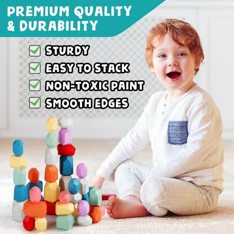 Child Stacking Rocks Wooden Stacking Rocks, Preschool Balancing Stones for Kids 1-6 ...
