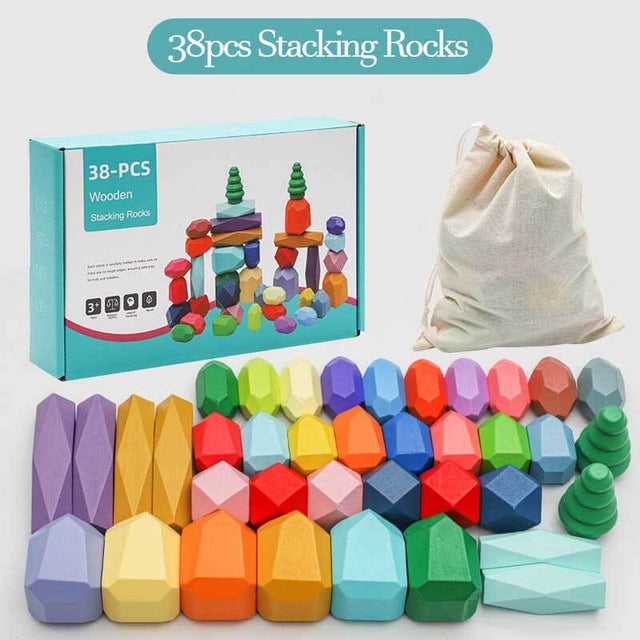 Wooden Stacking Rocks, Preschool Balancing Stones for Kids 1-6 | Shinymarch